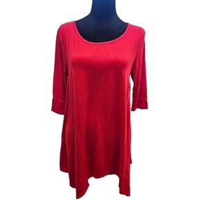 NWT Red Handkerchief Hem 3/4 Sleeve Scoop Neck Tunic Top Medium